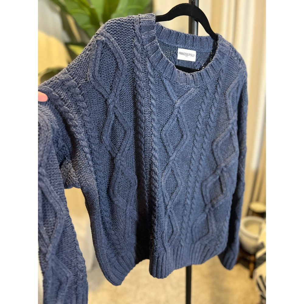 Princess Polly Blue Cable Knit Oversized Crew Neck Sweater L/XL - Picture 4 of 11